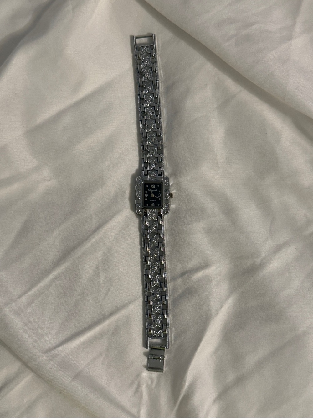 Silver Women's Dress Watch with Black Dial Costume Jewellery